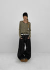 Rie Lettering Wide Raw Denim Pants