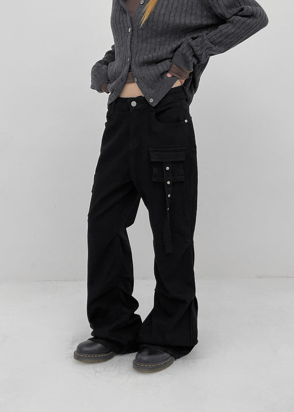 Thea Shirred Buckle Cargo Bootcut Pants
