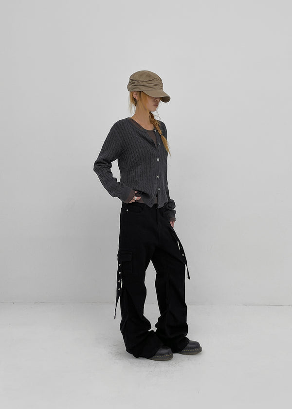 Thea Shirred Buckle Cargo Bootcut Pants