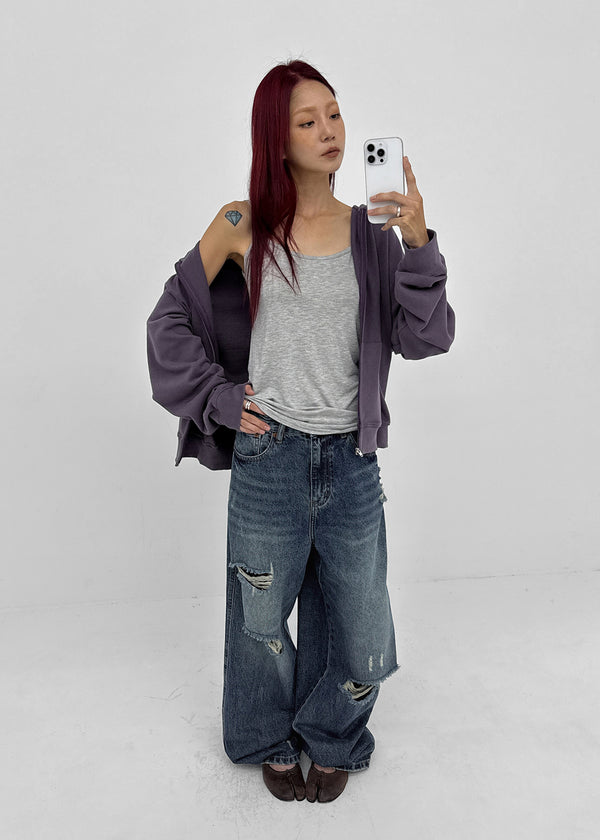 (UNISEX) Caval Damaged Wide Denim Pants
