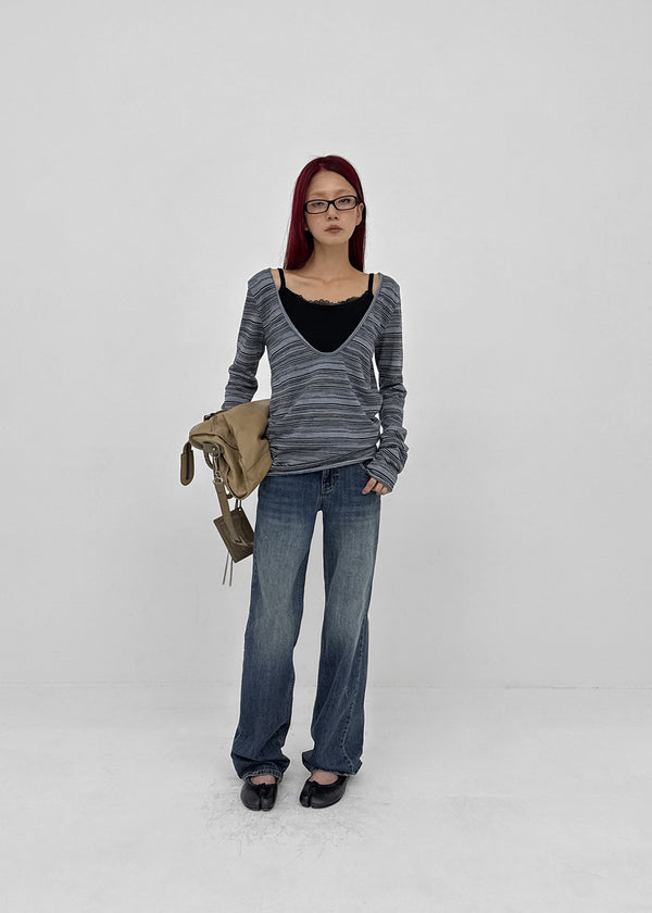 Wippole Low-waisted Straight Denim Pants
