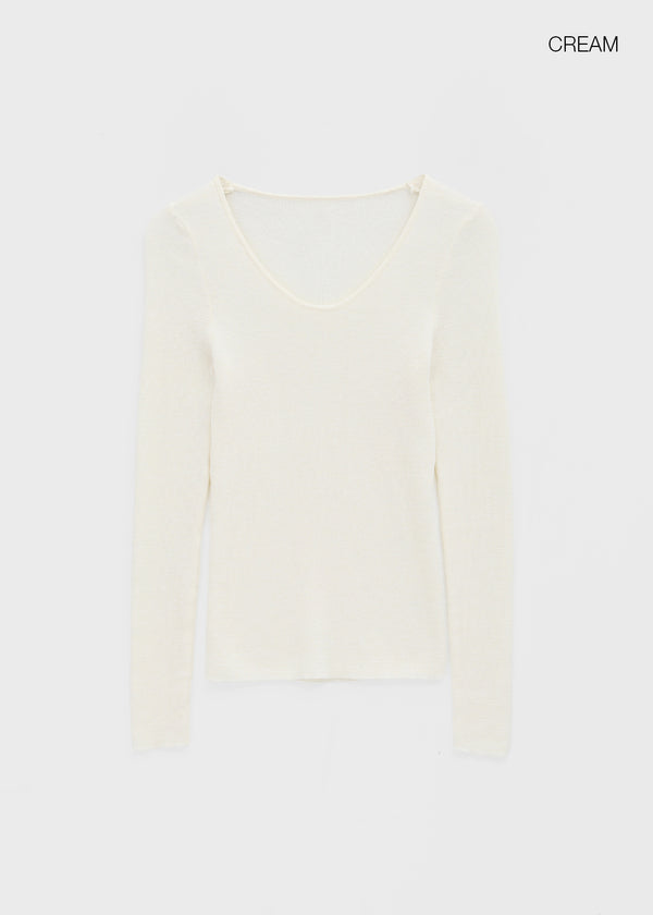 Clef V-neck Ribbed Wool Knit