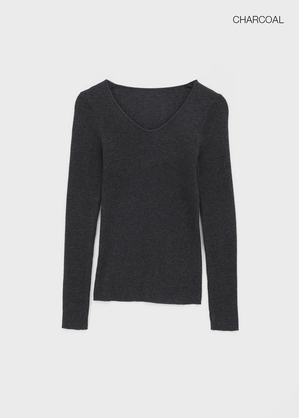 Clef V-neck Ribbed Wool Knit