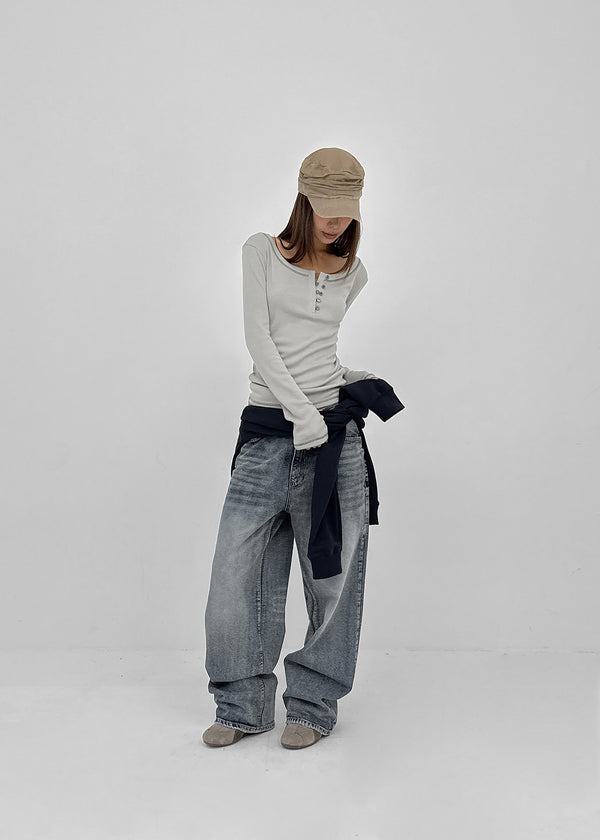 (UNISEX) Pichel Double Back Pocket Wide Denim Pants