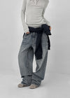 (UNISEX) Pichel Double Back Pocket Wide Denim Pants