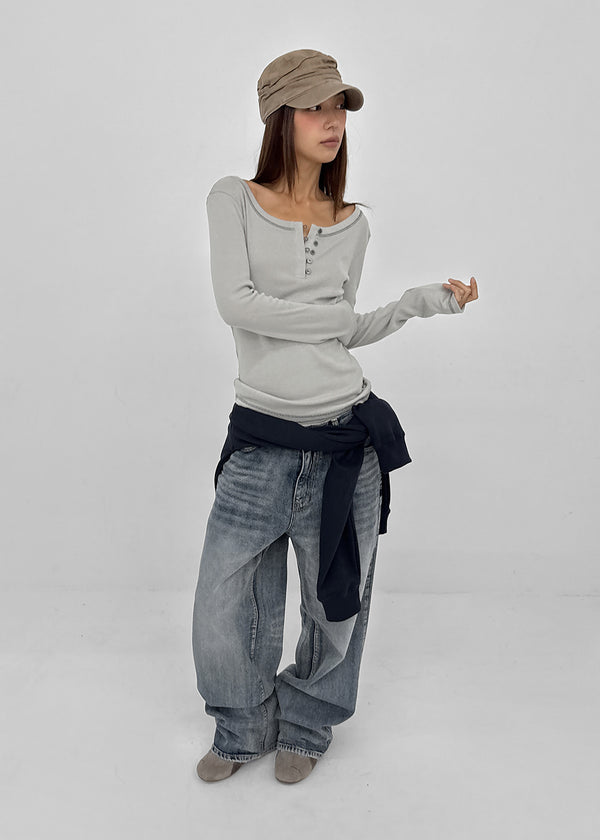 (UNISEX) Pichel Double Back Pocket Wide Denim Pants