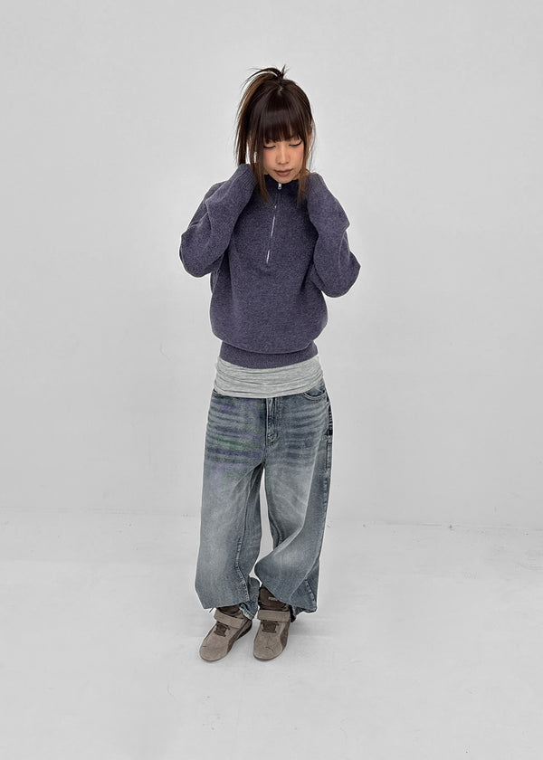 (UNISEX) Pichel Double Back Pocket Wide Denim Pants