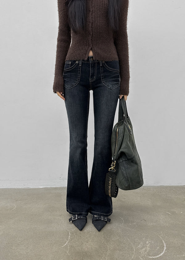 Wood fading bootcut denim pants