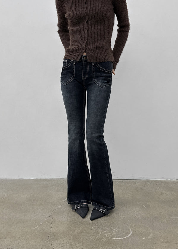 Wood fading bootcut denim pants
