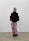 Double-button high-neck wool knit cardigan