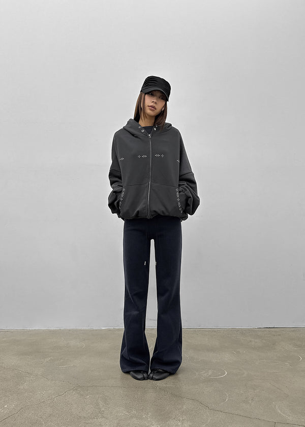 (UNISEX) Fahrenheit Studded Two-Way Zip-Up Hoodie
