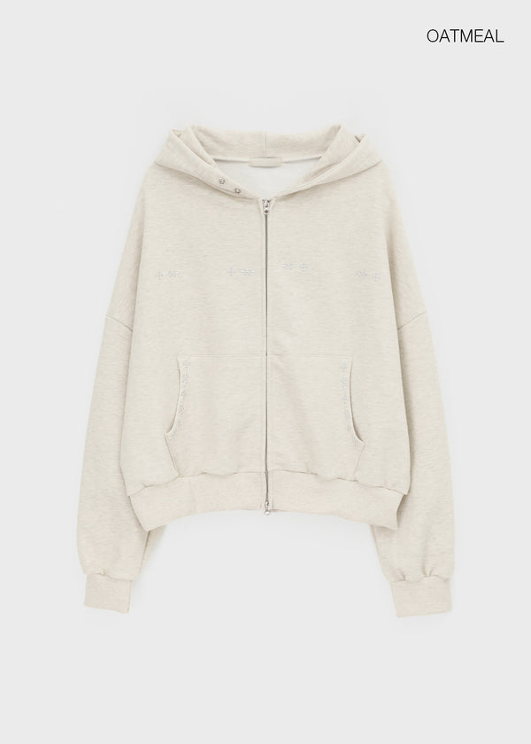 (UNISEX) Fahrenheit Studded Two-Way Zip-Up Hoodie