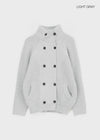Double-button high-neck wool knit cardigan