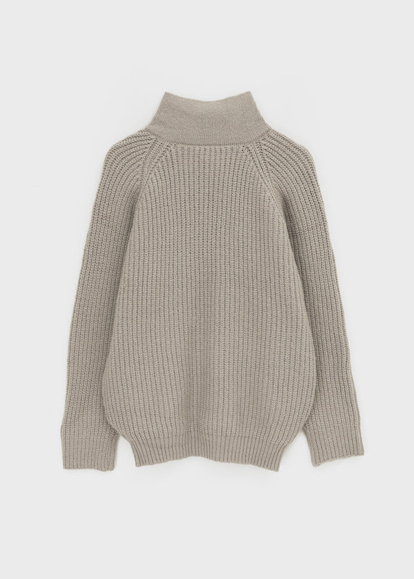 Double-button high-neck wool knit cardigan