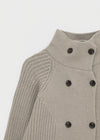 Double-button high-neck wool knit cardigan