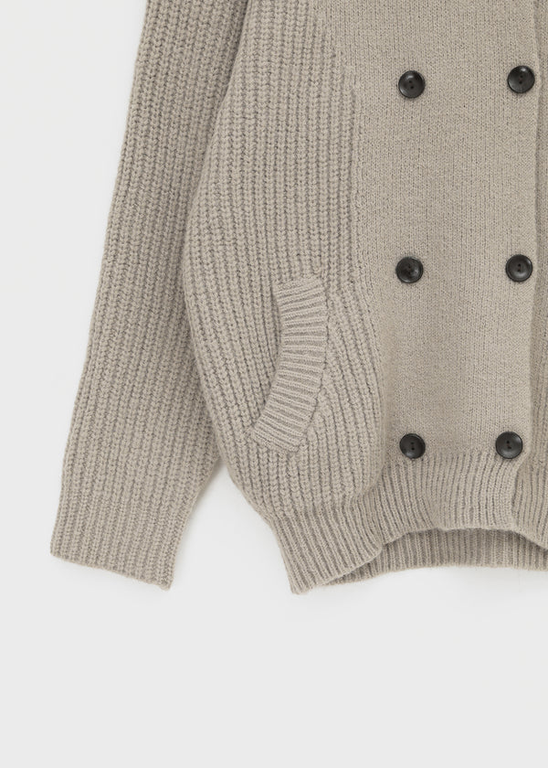 Double-button high-neck wool knit cardigan