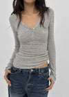 Aesra V-neck Button-down Wool Long-sleeved T-shirt