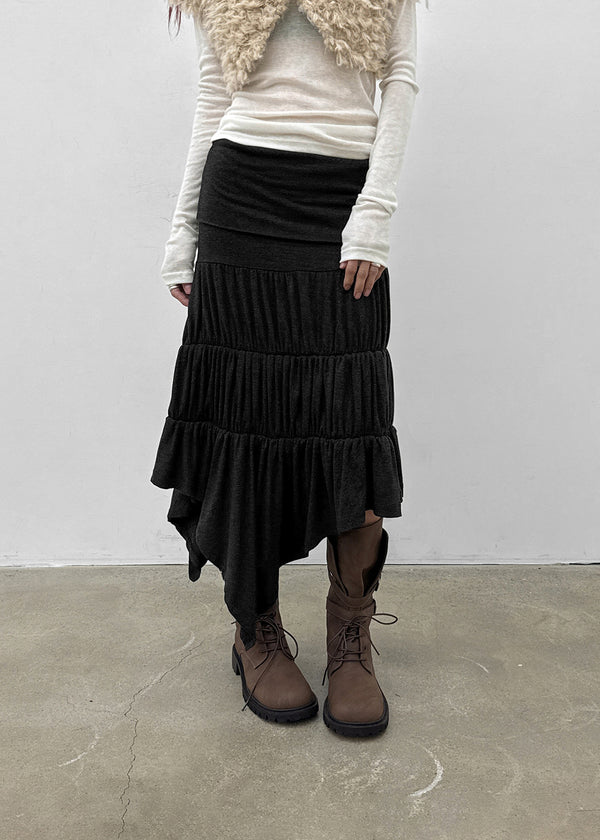 Rit asymmetrical shirred midi skirt