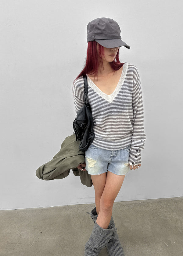 Rodi Striped V-Neck Wool Knit