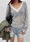 Rodi Striped V-Neck Wool Knit