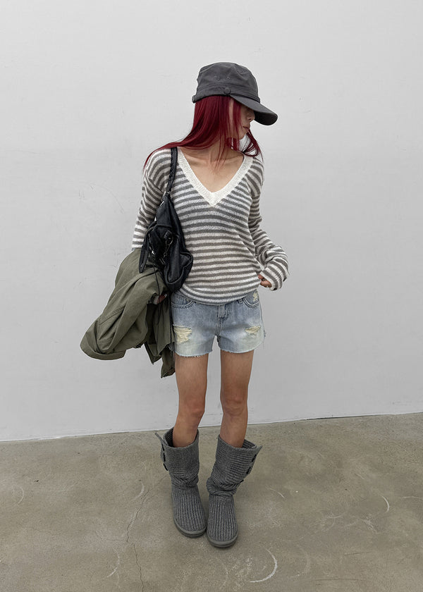 Rodi Striped V-Neck Wool Knit