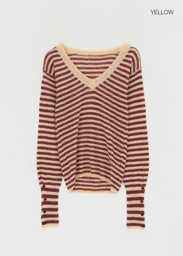 Rodi Striped V-Neck Wool Knit