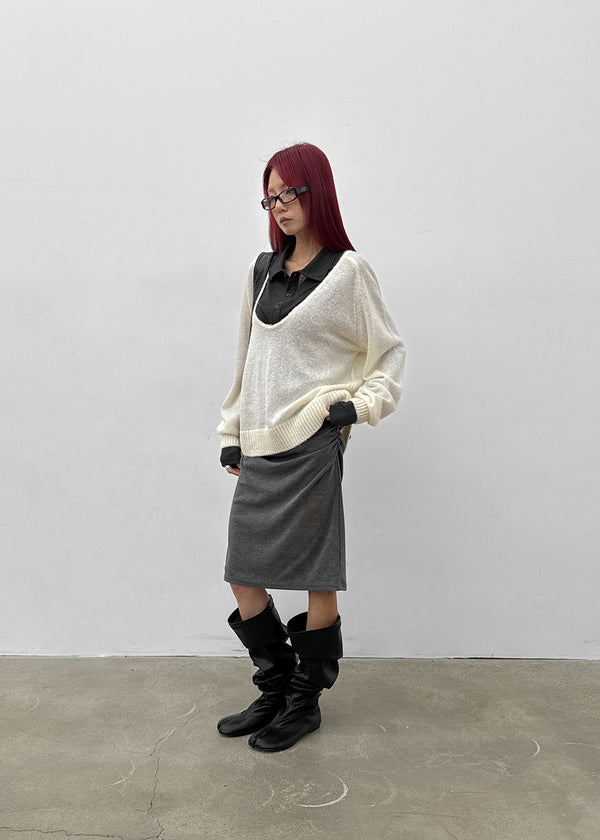Cowlong Deep U-Neck Wool Knit