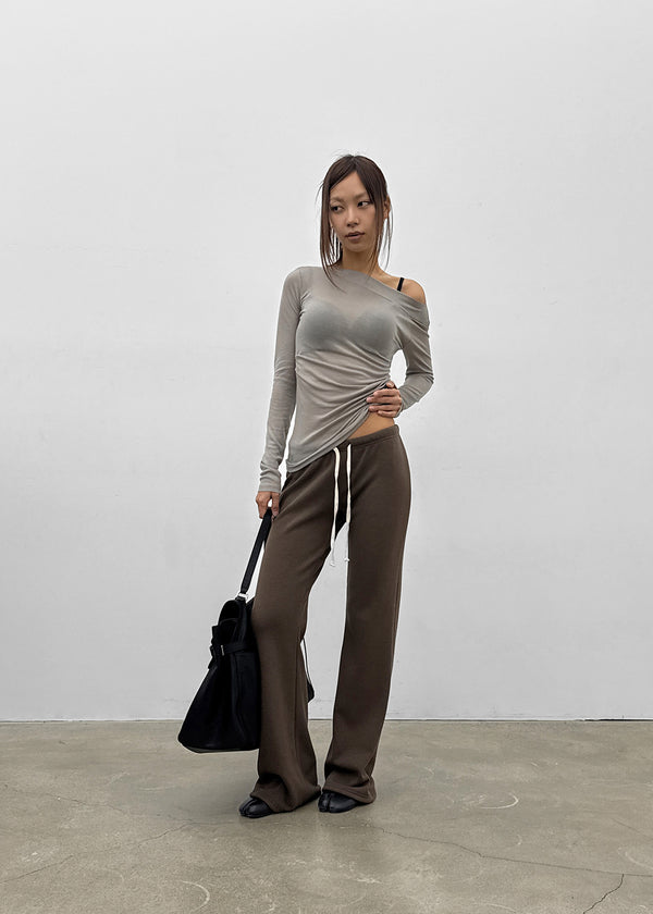 Rachi See-through Asymmetrical Tencel Long Sleeve Tee