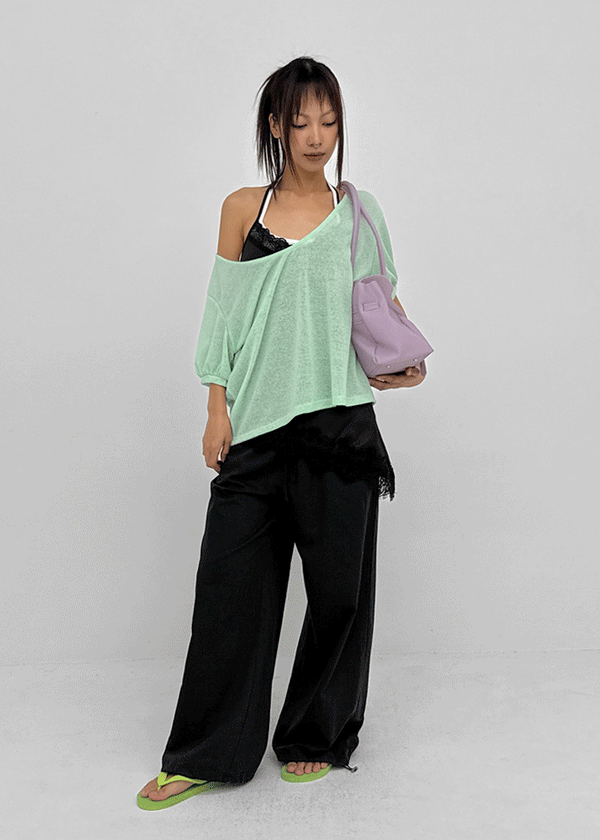 Glam Deep U-neck Summer Knit Short Sleeve Tee