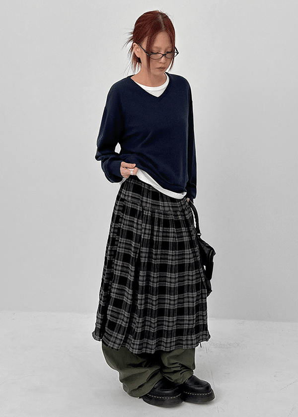 Enmic Banding Check Midi Skirt
