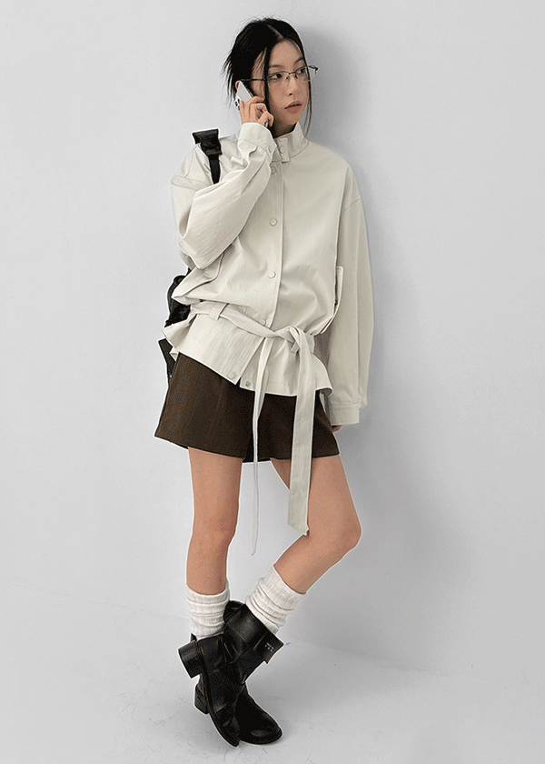 Romtor High Neck Half Cotton Jacket (belt Set)