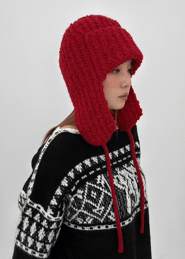Cooltin Knit Ribbed Earflap Beanie (30% Alpaca)