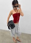 Swivel Shirred Halter Tube Top