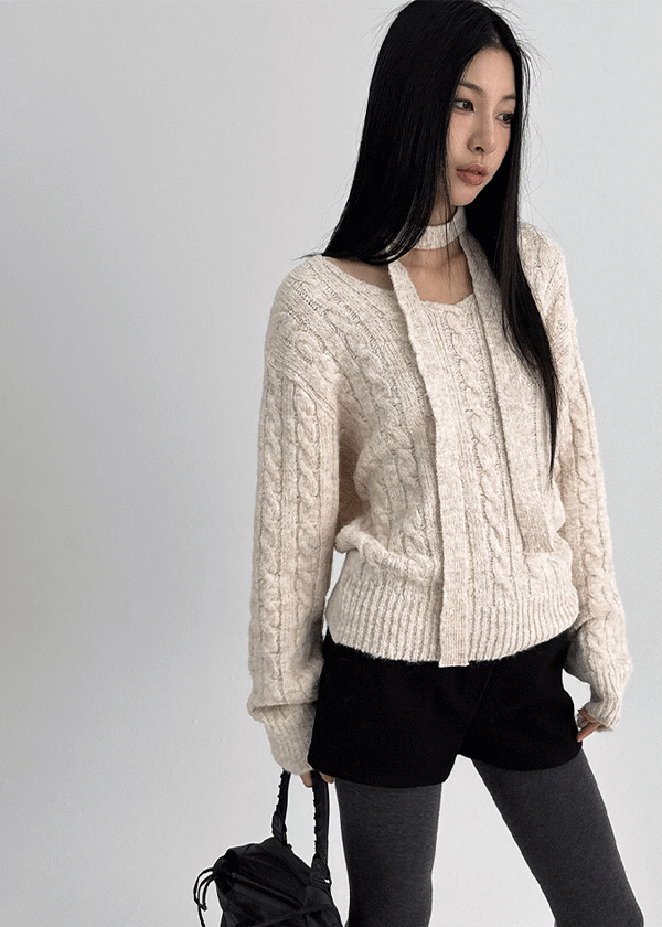 Minute Set - V-neck Knit, Muffler