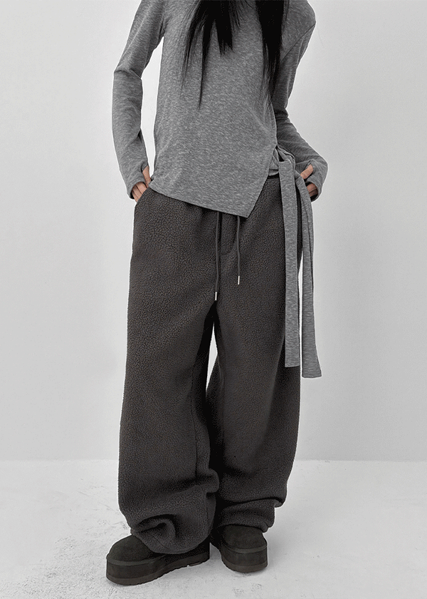 (UNISEX) Roll bendable fleece string pants