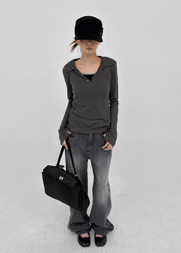 Beniron Slim Collared Long Sleeve Tee