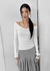 Jemper V-neck Cutout Ribbed Knit Long-sleeve Tee (33% Wool)