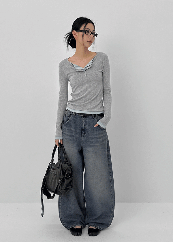 Beltiru Snap Balloon Wide Denim Pants