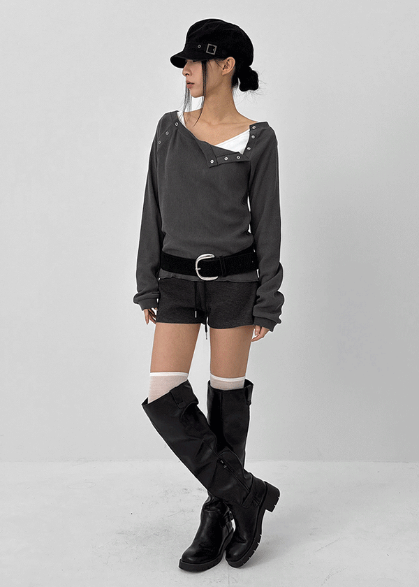 Firrell Snap Button Waffle Long Sleeve T-shirt