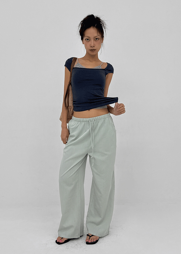 Horon Cool Linen Slim Elastic Waist Pants