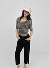 Huring U-neck striped 5-sleeve tee