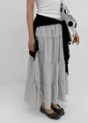 Kyoryong Ribbon Tiered Long Skirt