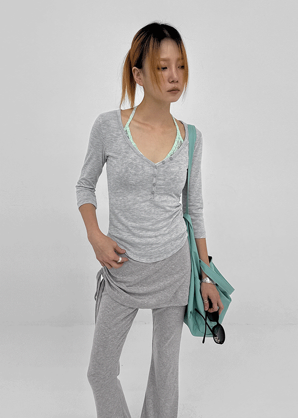 Bellows button V-neck 3/4 sleeves