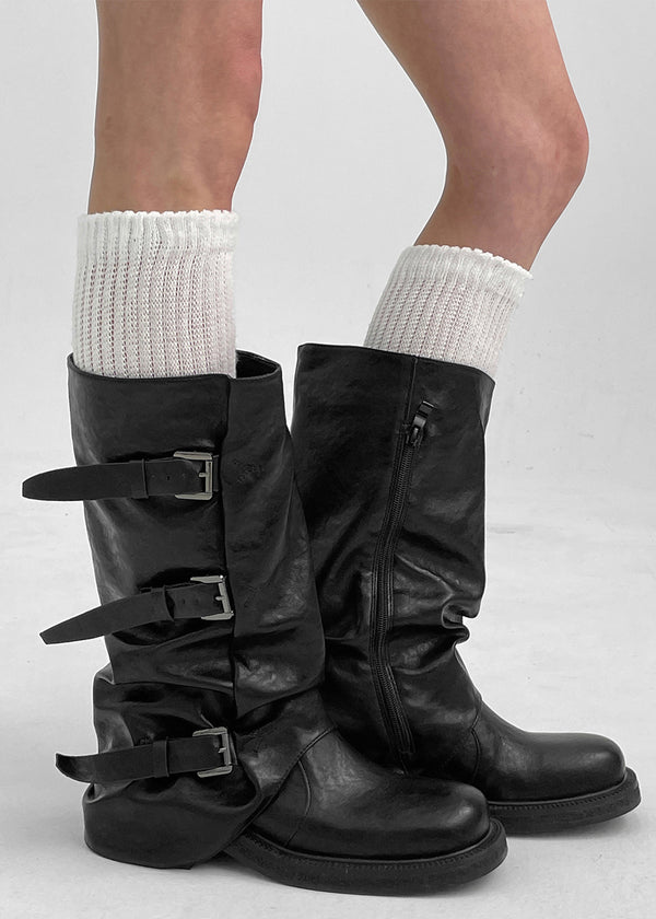 Shuraki Buckle Warmers Middle Boots (Cow Leather)