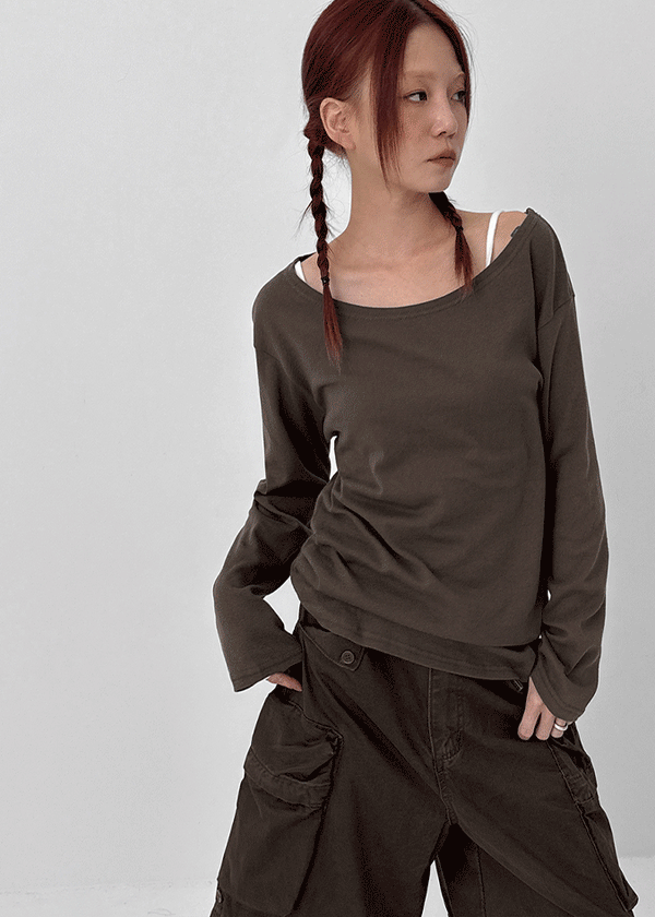 Jegle Basic Loose Fit Long Sleeve T-shirt