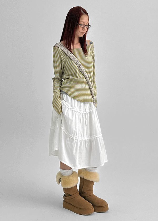 Butt Stripe Punching Boat Neck Long Sleeve T-shirt