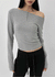 Two-collar Henley Neck Off-shoulder Long-sleeved T-shirt