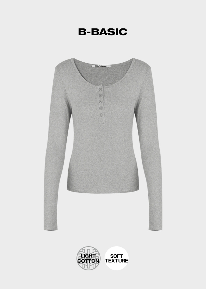 B-BASIC] Light Standard Henley Neck Long Sleeve T-shirt (2SIZE