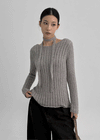 Rib Boatneck Knit Top & Muffler Set