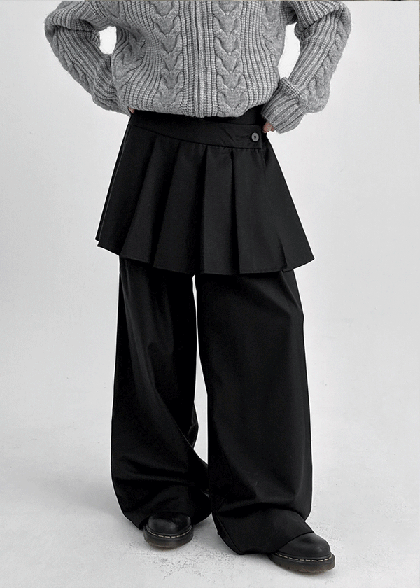 Paeli Set - Pleated Wrap Skirt, Pin-tuck Slacks